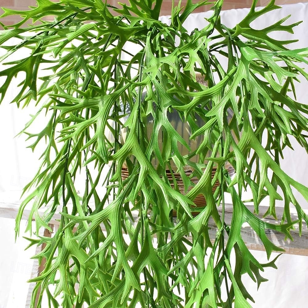 Sada 4 umělých závěsných rostlin z kapradiny staghorn, umělá kapradina, zeleň tropické džungle, listy révy vinné, na dekoraci na zeď, na svatbu, do zahrady, do domu, na venkovní dekoraci 2026 - $22.99 –P4