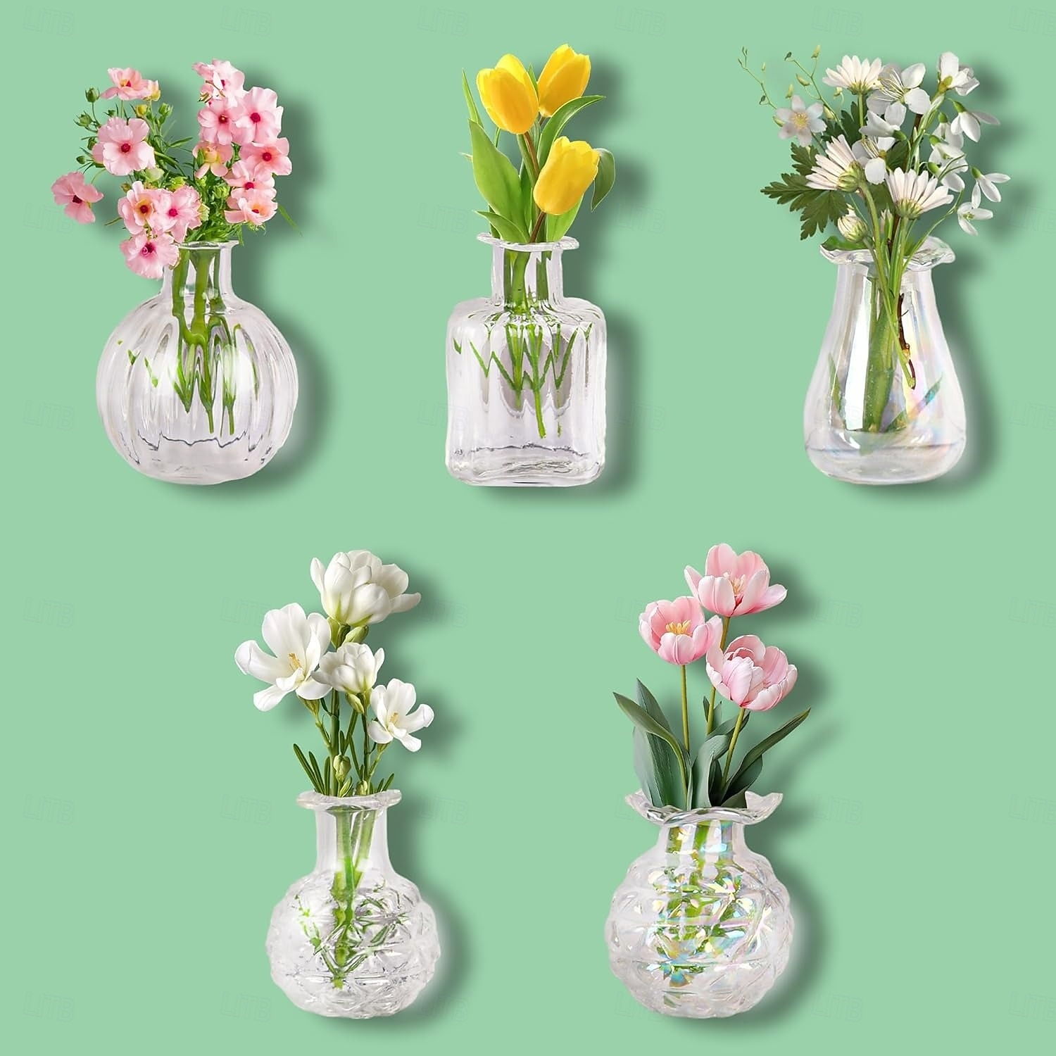Confezione da 5 graziosi mini vasi magnetici per frigorifero, piccoli vasi di vetro con fiori, decorazioni magnetiche per frigorifero per cucina, ufficio, armadietto del 2026 a $21.99 –P1