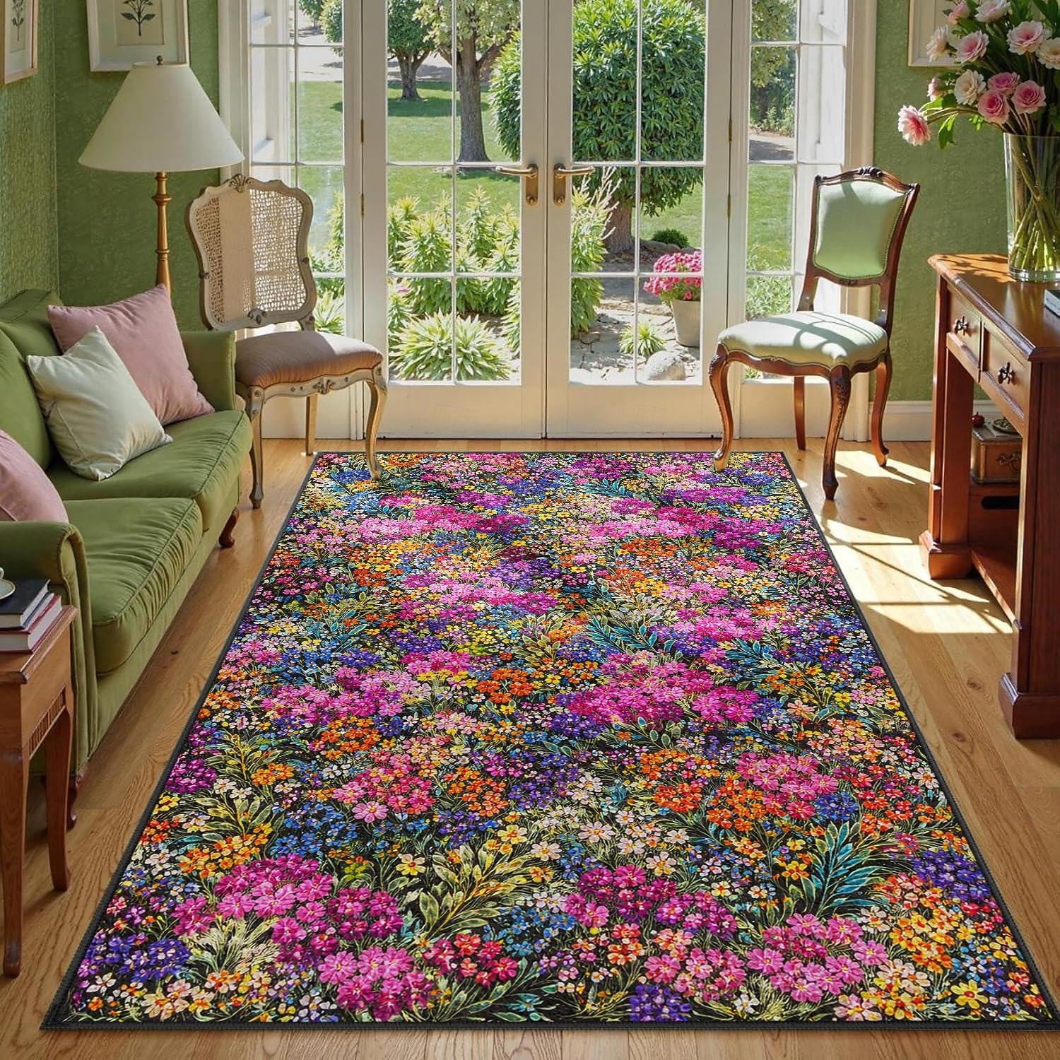 virágos szőnyeg színes virágmintás szőnyeg nappaliba, hálószobába, irodába, lakberendezéshez, csúszásmentes, könnyen tisztítható, puha, tartós 2026 - $14.49 –P1