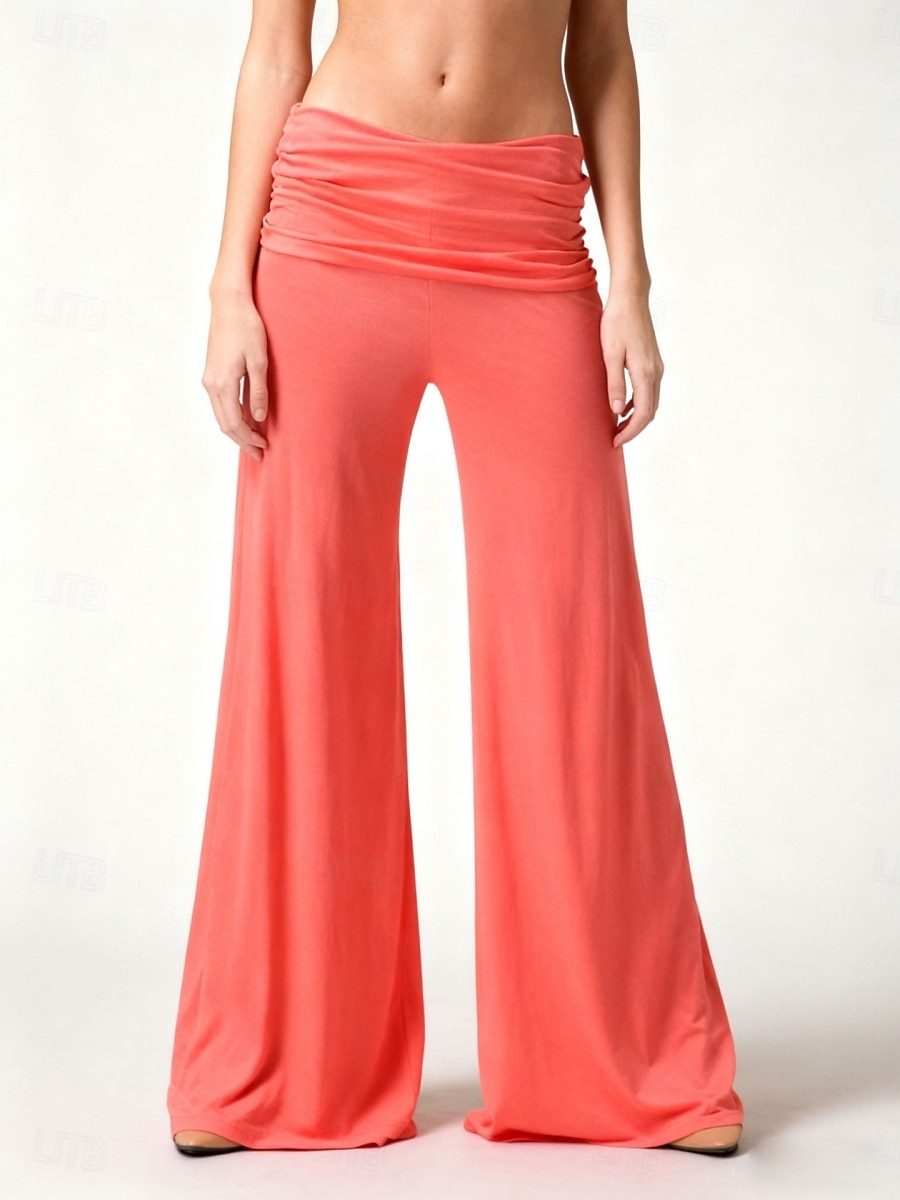 Mujer Perneras anchas Chinos Vacaciones Moda Ropa de calle Longitud total Alta cintura Plano Confortable Comodidad Suave Elástico Exterior Calle Naranja Verano Primavera Otoño Holgado 2026 - $24.99 –P2
