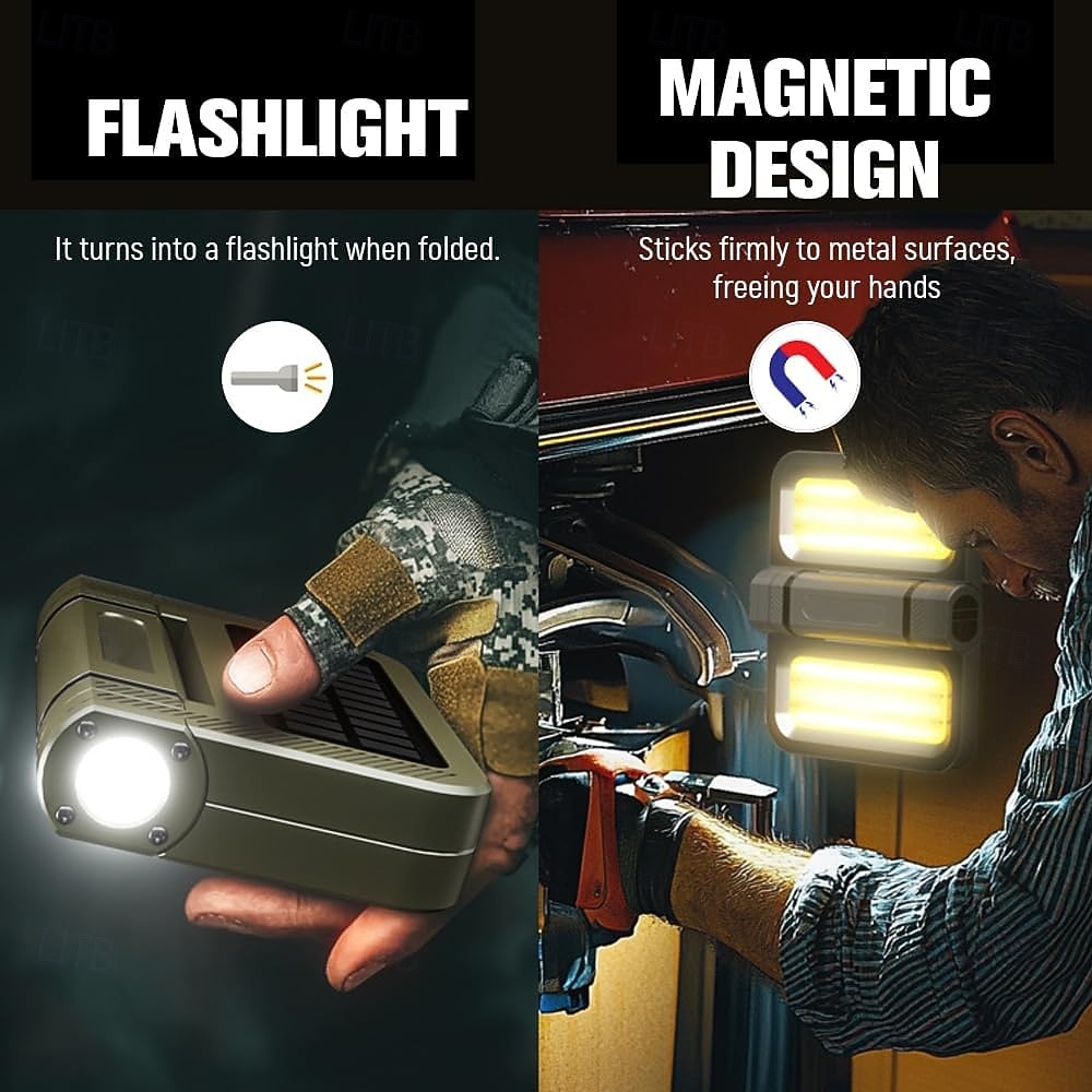 LED-campinglampor, uppladdningsbar magnetlampa, 230° rotation, vikbar, vattentät, soldriven utomhuscampinglampa för vandringstält, överlevnad, nattfiske, promenadarbete 2026 - $82.99 –P1