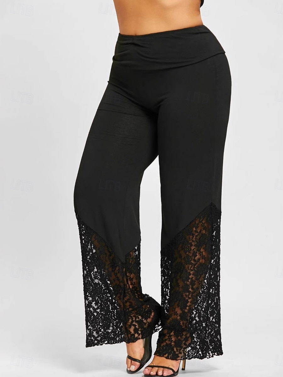 Women's Culottes Wide Leg Wide Leg Trousers Pants Trousers Vacation Fashion Streetwear Full Length High Waist Plain Lace Elastic Waist Comfort Comfortable Micro-elastic Stretchy Daily Vacation Formal 2026 - $17.99 –P1