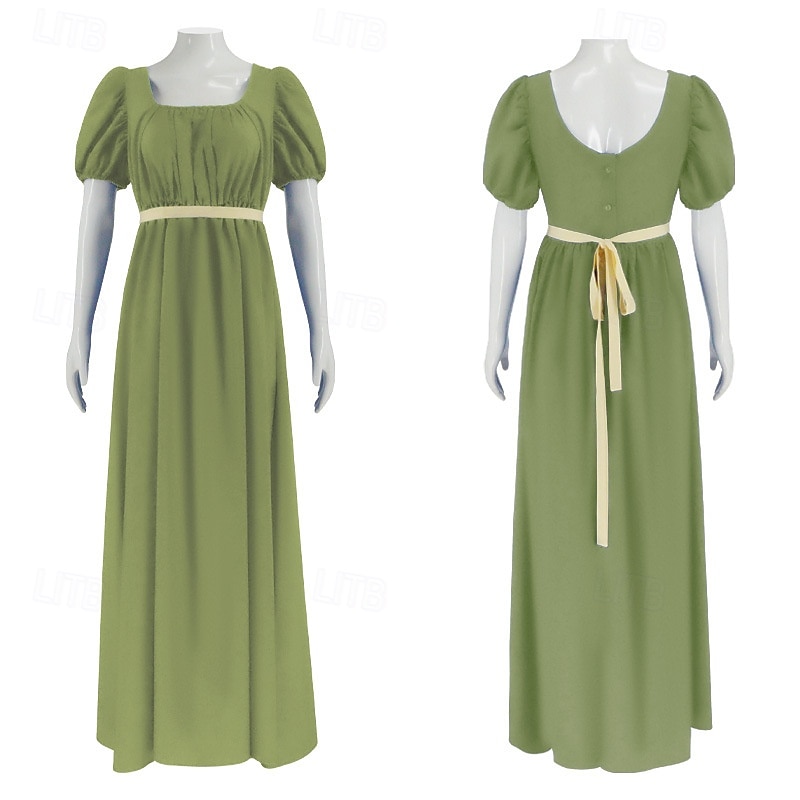 19. Jahrhundert Regency-Zeit Knöchellänge Kleid Kurze Ärmel Prinzessin Dame Edelfrau Einfarbig Quadrathals Kostüm Damen königlich Halloween Karneval Teegesellschaft LARP Renaissance-Messe Erwachsene 2026 - $58.99 –P7