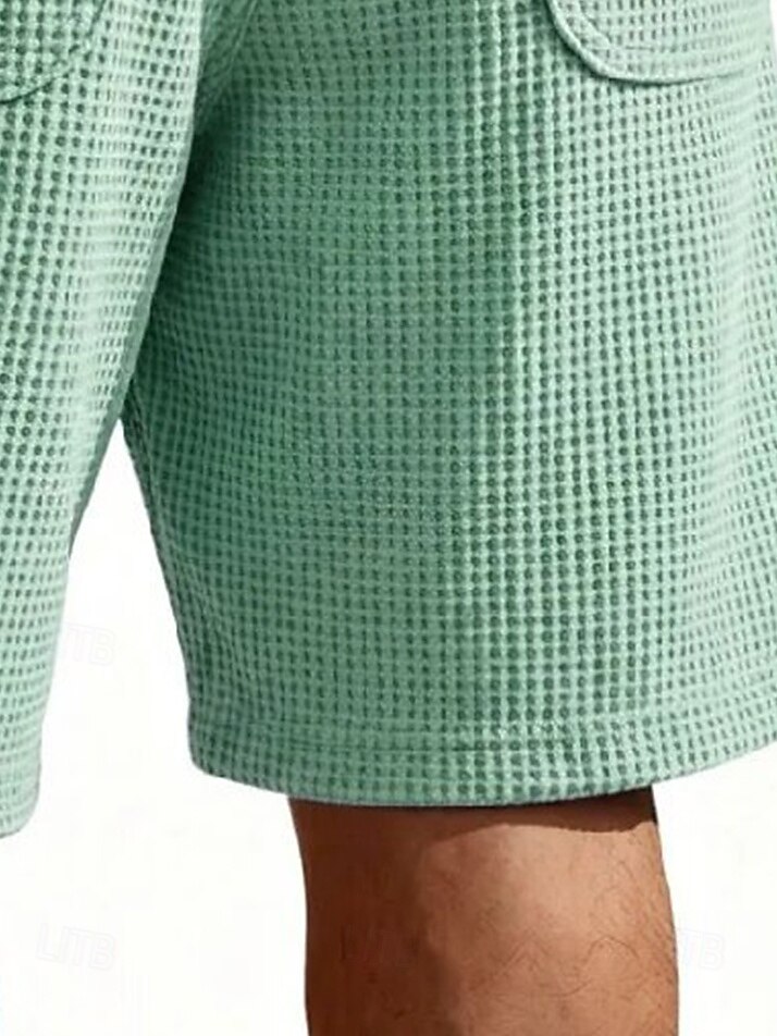 Homme Gauffré Shorts d'été Shorts de plage Cordon de serrage Taille Élastique Jambe Droite Uni Confort Doux Longueur Genou Quotidien Plage Mode Chic & Moderne bleu marine Non Elastique de 2026 ? $22.99 –P4