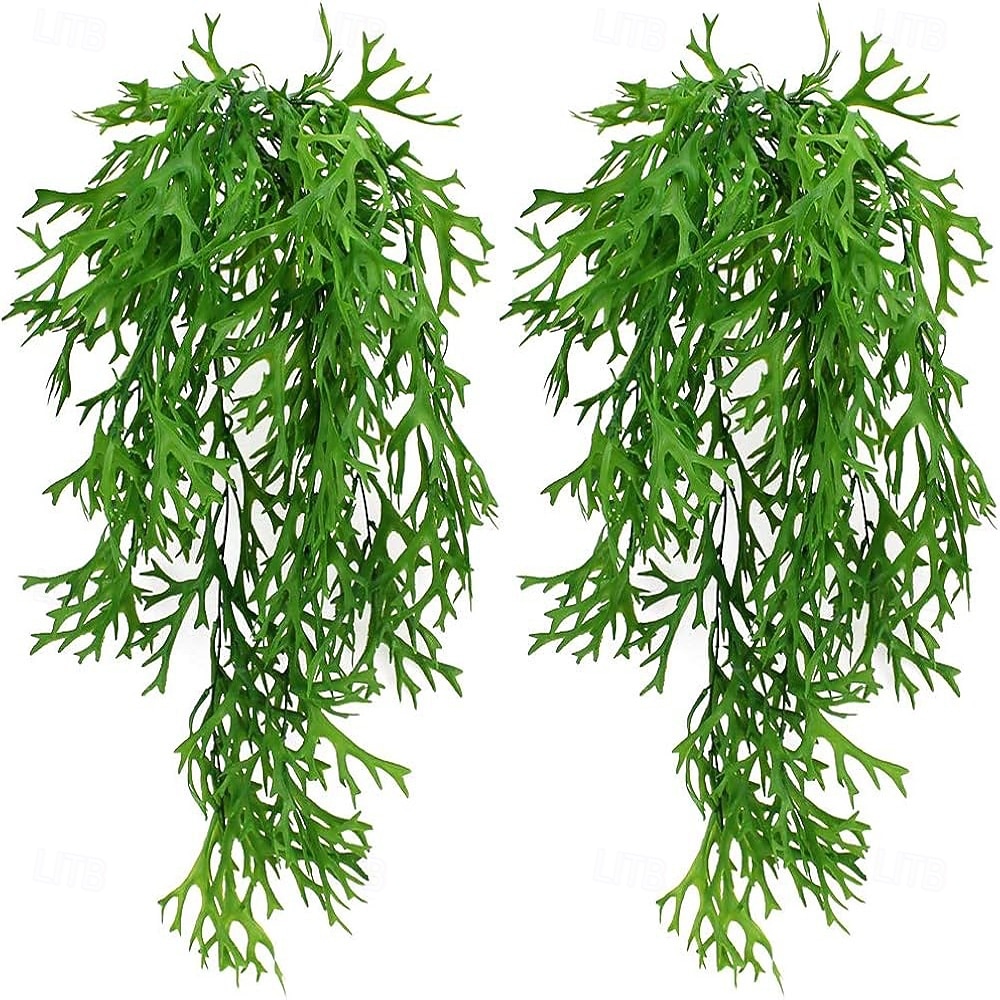 Sada 4 umělých závěsných rostlin z kapradiny staghorn, umělá kapradina, zeleň tropické džungle, listy révy vinné, na dekoraci na zeď, na svatbu, do zahrady, do domu, na venkovní dekoraci 2026 - $22.99 –P1