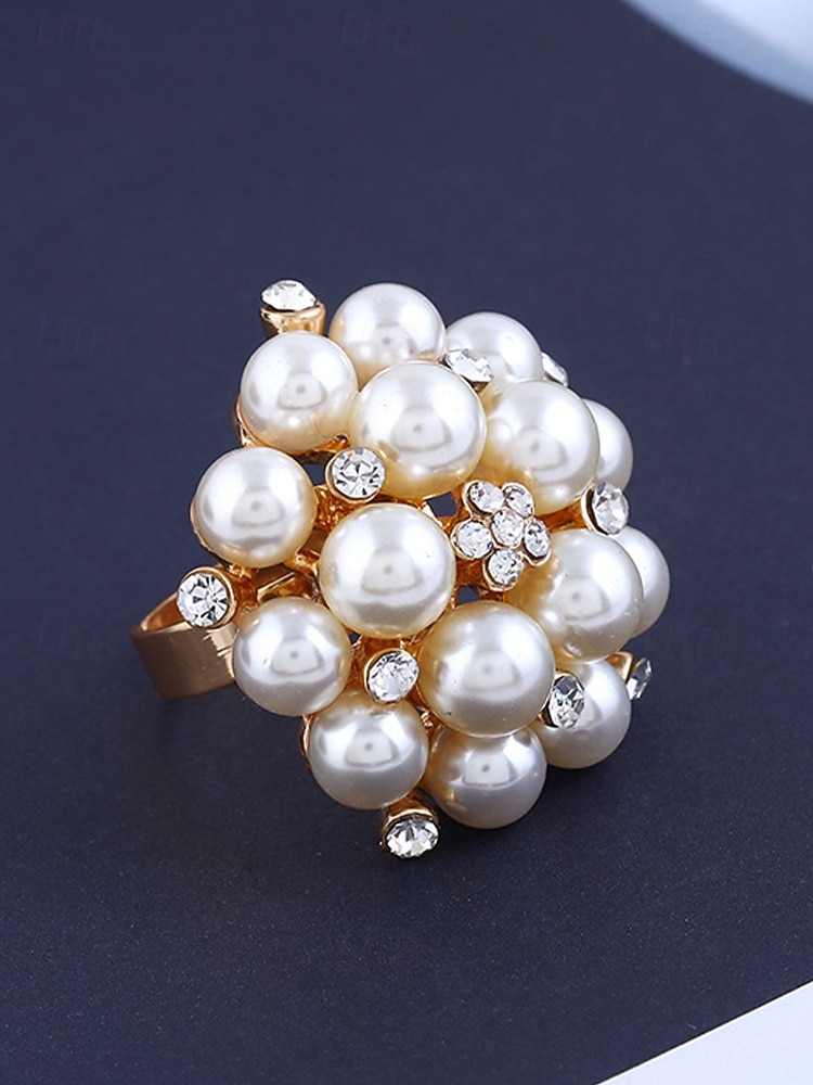 Женское кольцо с искусственным жемчугом, элегантное регулируемое коктейльное кольцо золотого и серебряного цвета, винтажное свадебное украшение для свадеб, вечеринок, вечерних мероприятий и торжественных случаев. 2026 - $9.99 –P7