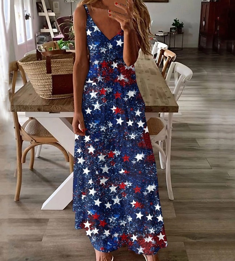 Giorno dell'Indipendenza Americana Per donna Abito maxi Abito a trapezio Abito Sottoveste Vacanza Casual Uscire Vestibilità regolare Grafico Bandiera Americana Senza Maniche Scollo a V Spalline del 2026 a $36.99 –P2