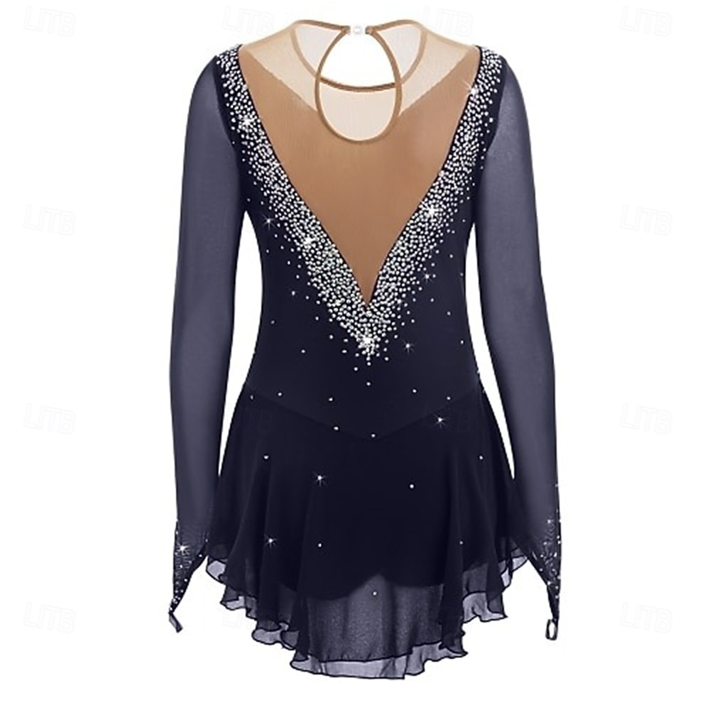 Abito da pattinaggio artistico Ragazze Pattinaggio sul ghiaccio Vestito Lilla blu navy Nero Patchwork Schiena aperta Elasticizzato Allenamento Competizione Vestiti da pattinaggio sul ghiaccio del 2026 a $201.89 –P16