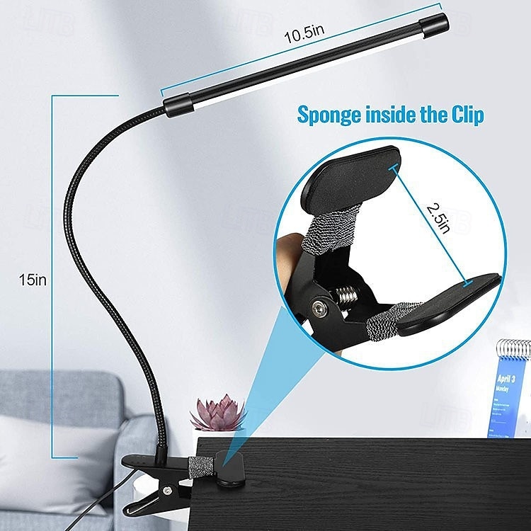 LED Clip Desk Lamp with No Flicker Eye Care, 3 Brightness Levels, Adjustable for Reading, Study, Bedroom, Dorm, USB Powered, Bedside Light, Flicker-Free 2026 - $12.49 –P7