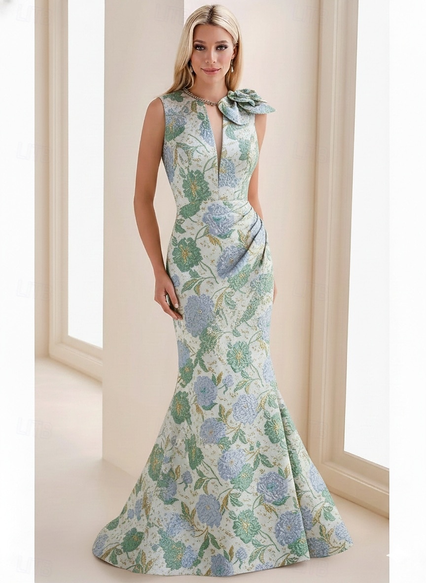 Mermaid Trumpet Floor Length Formal Dresses Floral Dress Evening Gown Elegant Vintage Floral Sleeveless V Neck Garden Party Wedding Pocket Jacquard with Floral Print Embroidered Flower 2026 - $171.99 –P1