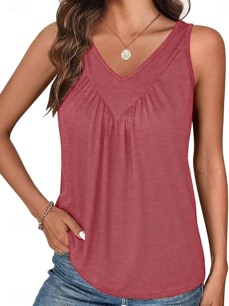 Femmes Débardeur Froncé Uni Mode Élégant Classique Sans manches Col en V Hauts Réguliers Quotidien Sortir Week-end Noir Blanche Rose Claire Rouge Violet Été Printemps de 2026 ? $19.99 –P2