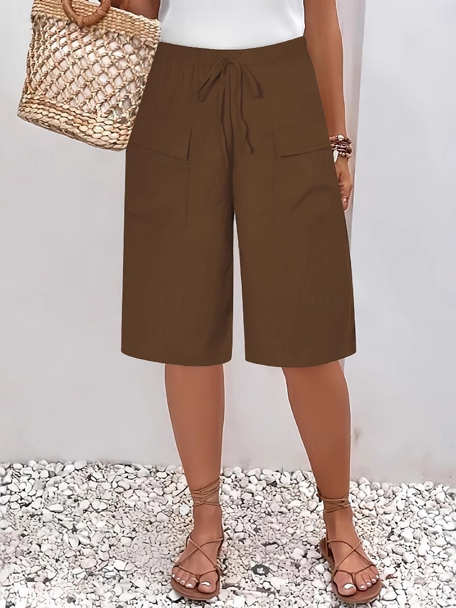 Mujer Pantalones Capri Chinos Pantalones cortos de verano Moda Ropa de calle Casual Longitud de la rodilla Alta cintura Plano Bolsillo Cintura elástica Confortable Suave Cómodo Microelástico Exterior 2026 - $22.99 –P7