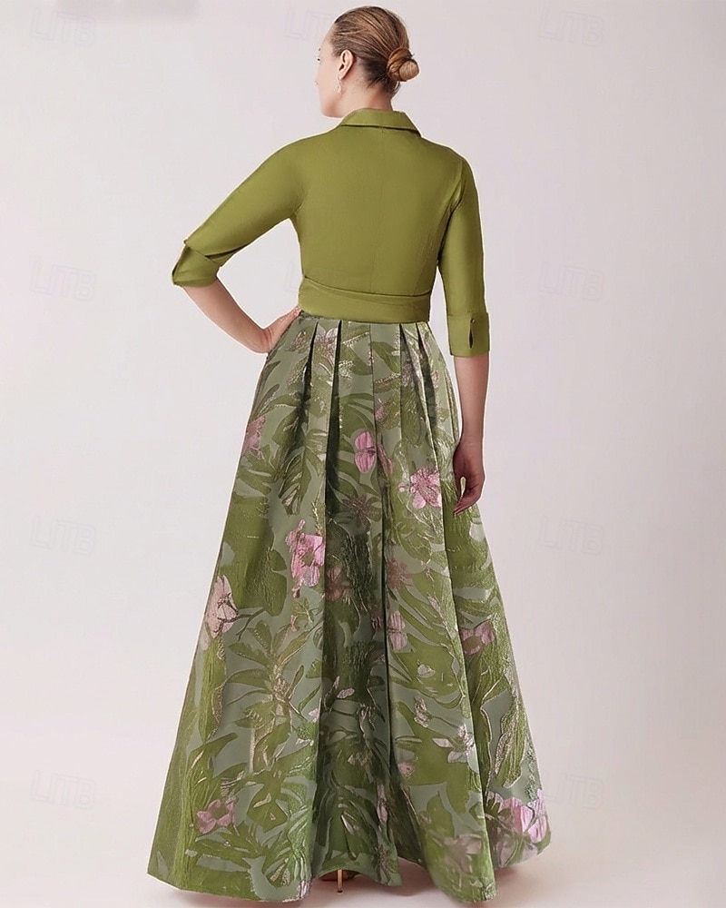 A-Line Floor Length Shirt Dress Wedding Guest Dress Formal Dresses Mother of the Bride Dress Long Sleeve Shirt Collar Elegant Vintage Wedding Formal Nylon with Floral Print Bow(s) Slit 2026 - $186.99 –P7