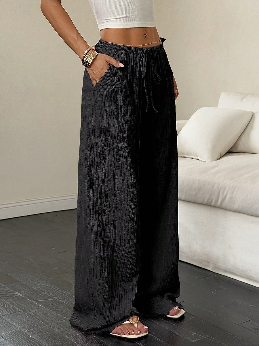 Femmes Pantalons Pantalon décontracté Droit Vacances Mode Streetwear Longueur complète Taille haute Uni Avec Poches Taille Élastique Confort Confortable Quotidien Vacances Rue Noir Kaki Printemps de 2026 ? $18.99 –P12