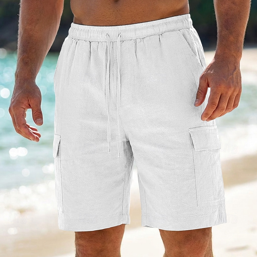 Voor heren Cargoshorts Korte broek Linnen korte broek Zomer korte broeken Strandshorts Trekkoord Elastische taille Meerdere zakken Effen Effen kleur Korte Buiten Strand Vakantie Hawaii Zwart Wit 2026 - $24.99 –P9