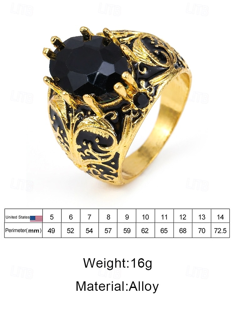 Men's Vintage Royal Court Style Ring, Alloy Material with Black Gemstone, Perfect for Weddings and Parties 2026 - $9.99 –P10