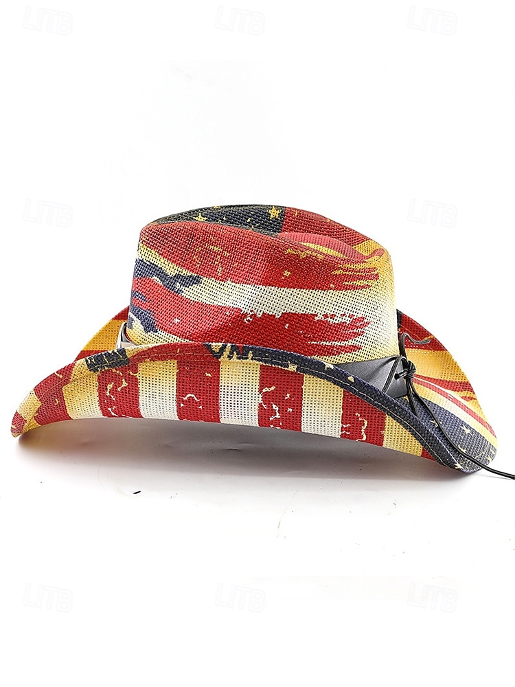 250. výročí Spojených států pánský slaměný westernový klobouk s potiskem vlastenecké vlajky prodyšný tkaný fedora styl v několika designech festivalové prázdninové a volnočasové nošení 2026 - $29.99 –P7