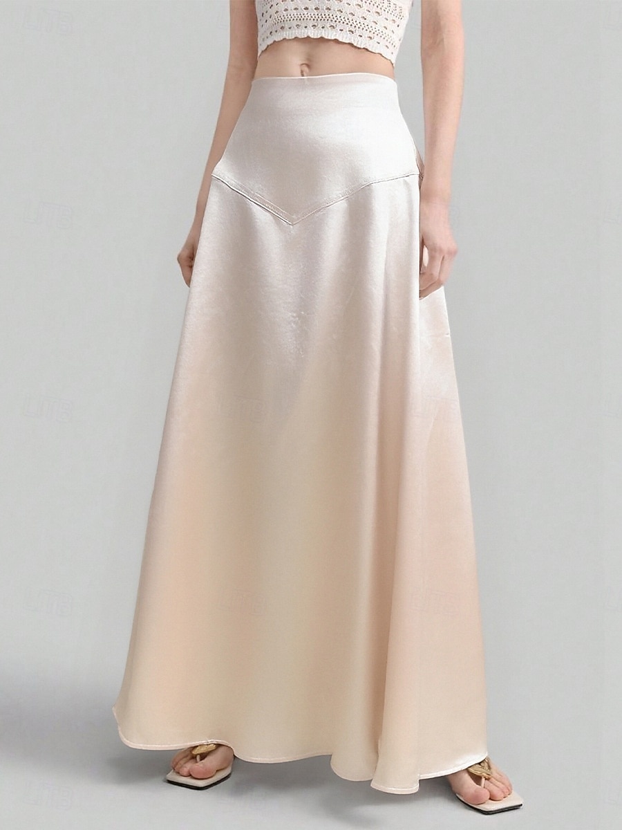 Dam Satinkjolar Mode Blank Maxi Hög midja Kjolar Slät Microelastisk Fest Cocktailfest Aprikos Vår Polyester 2026 - $31.99 –P2