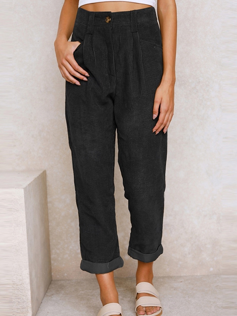 Dames Broek Corduroybroek Vrijetijdsbroek Recht Modieus Streetwear Basic Volledige lengte Hoge taille Effen Zak Comfortabel Inelastisch Dagelijks Vakantie Straat Zwart Wit Marineblauw Oranje Lente 2026 - $22.99 –P2