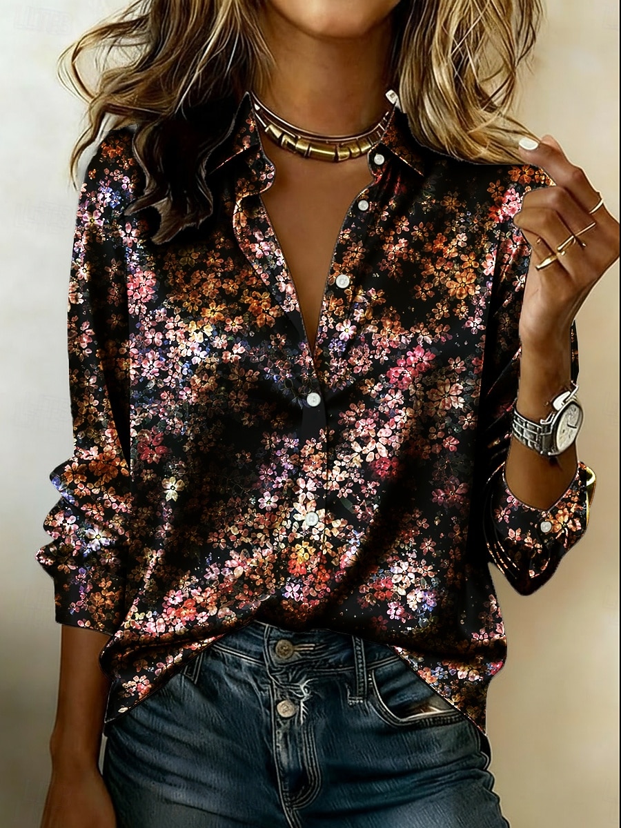 Femmes Chemise Chemise en satin Imprimé Fleuri Graphique Bohème ancien Élégant manche longue Col de chemise Hauts Réguliers Quotidien Fête Sortir Noir Rose Claire Violet Été Printemps Automne de 2026 ? $31.99 –P1