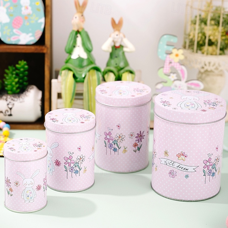4pcs/set Easter Pink Bunny Tin Storage Bucket, Metal Rabbit Candy Gift Packaging Can, Empty Treat Container Box 2026 - $17.99 –P3