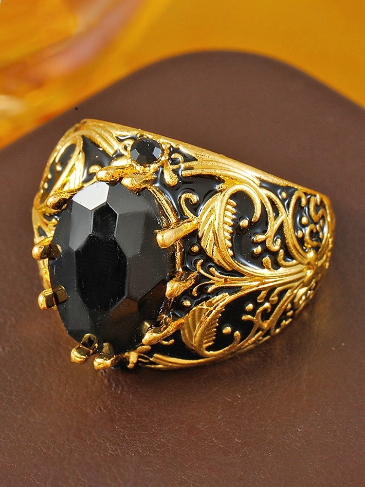 Men's Vintage Royal Court Style Ring, Alloy Material with Black Gemstone, Perfect for Weddings and Parties 2026 - $9.99 –P5