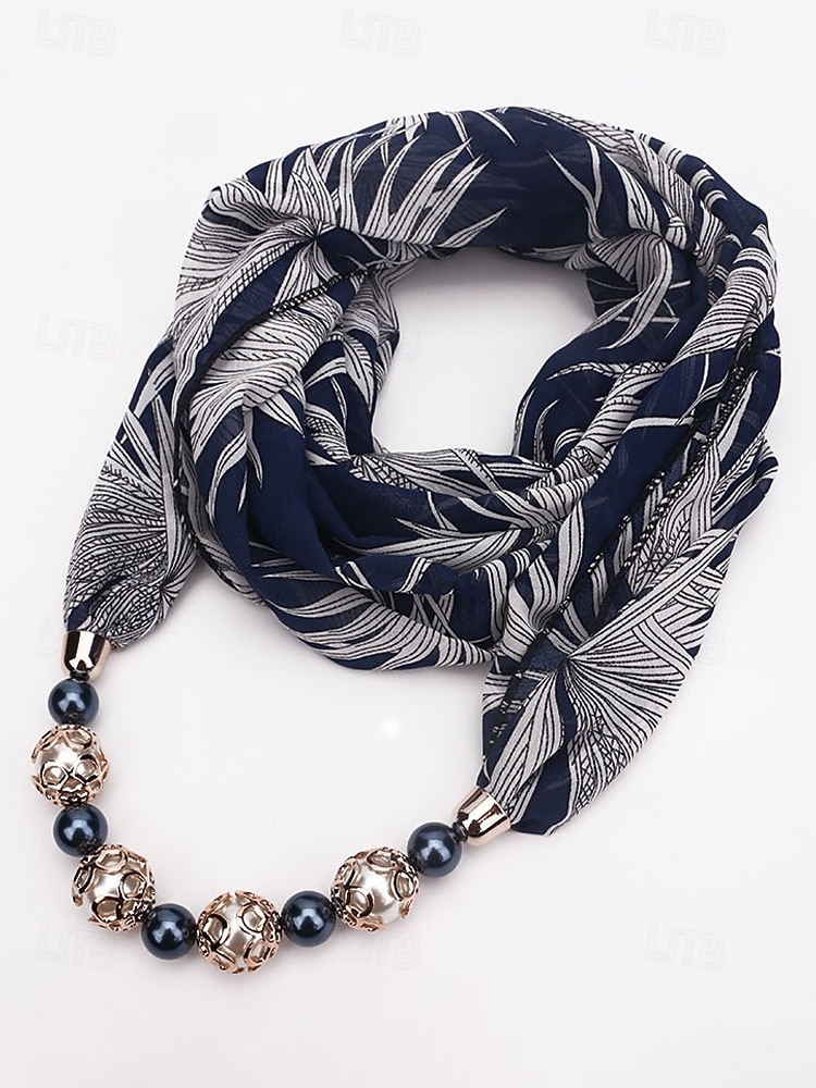 Damhalsband i bohemisk chiffong, mjuk polyesterhalsduk med blommönster och pärlhänge, lätt modeaccessoar för kvinnor, perfekt för vardagskläder, semester och resor. 2026 - $11.99 –P9