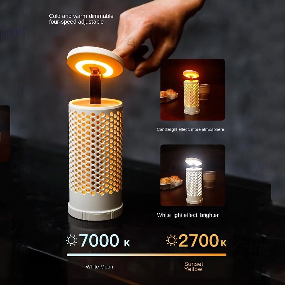Venkovní LED ambientní kempingové světlo, nastavitelná teplá stanová svítilna, přenosná nouzová lampa nabíjecí baterií typu C pro turistiku, párty a vánoční dárek 2026 - $28.99 –P2