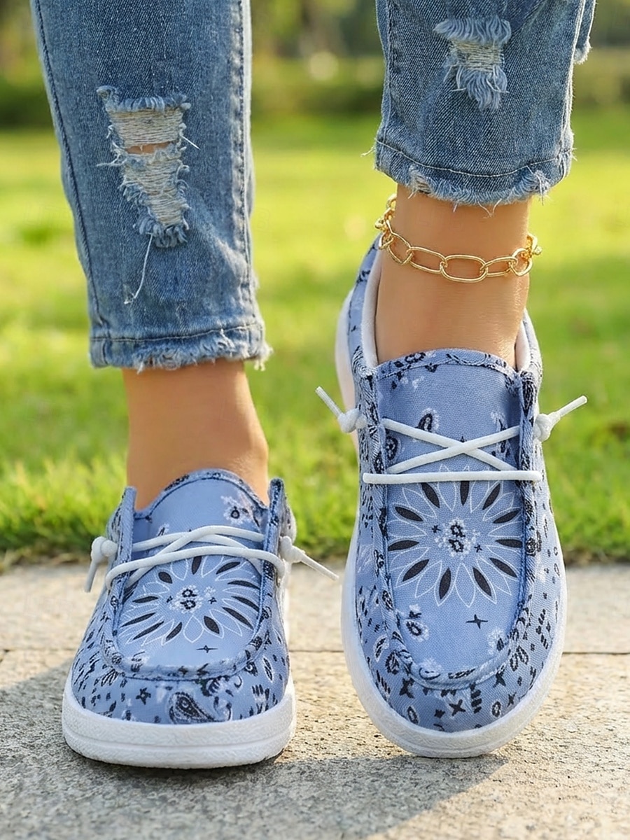 scarpe da donna in tela leggera blu - scarpe da passeggio con motivo floreale paisley e suola pieghevole per viaggi estivi, passeggiate e abbigliamento casual quotidiano del 2026 a $24.99 –P4