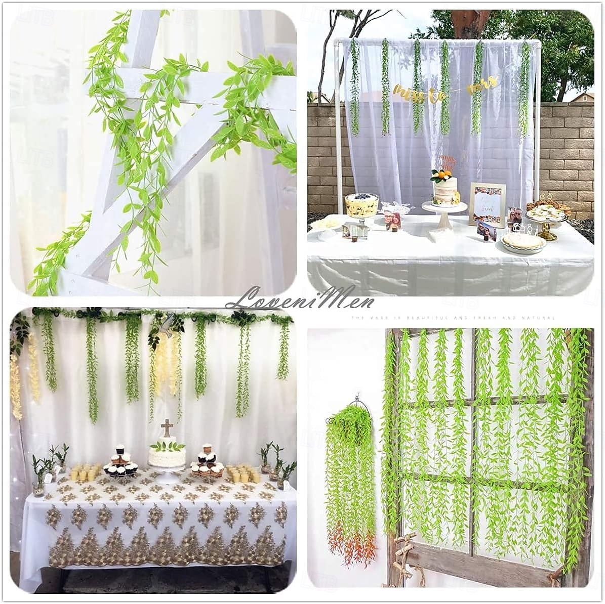 10 ks umělých vinných rév, závěsný břečťan, umělá smuteční vrba, zeleň, listy, plastové rostliny, umělá vinná réva, pro vnitřní a venkovní nástěnné košíky, svatební dekorace, hostina 2026 - $15.99 –P6