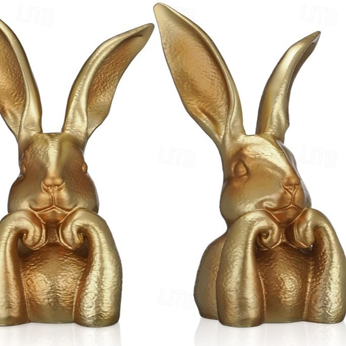 Figurka velikonočního zajíčka, vintage zlatá pryskyřičná socha zajíčka, figurka velikonočního zajíčka s myšlenkou na domácí dekoraci na stůl, roztomilá socha králíka na dekoraci police v ložnici a 2026 - $32.99 –P1