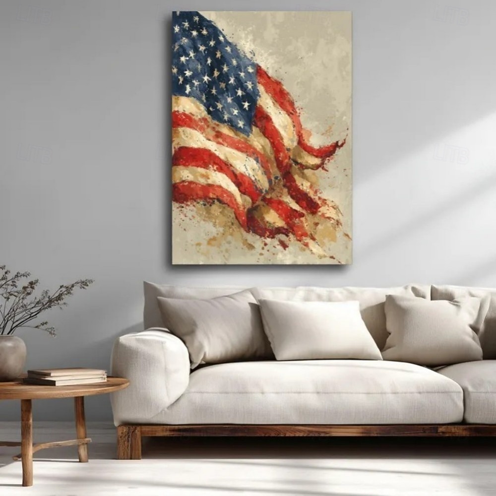 America 250 Years Handmade Oil Painting Canvas Wall Art Decoration American Flag Stars Stripes for Home Decor Rolled Frameless Unstretched Painting 2026 - $195.93 –P1