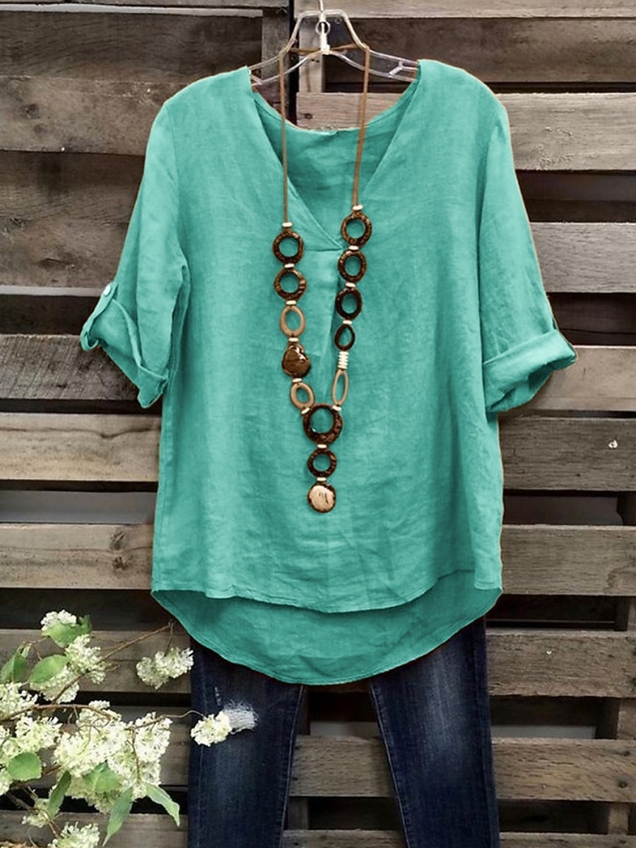 Pentru femei Bluză Cămașă din imitație de in Culoare solidă Stilat Casual Manșon Jumate Stil Nautic Topuri obișnuite Zilnic Albastru piscină Verde Deschis Roz Îmbujorat Trifoi Kaki Vară Primăvară 2026 - $22.99 –P4