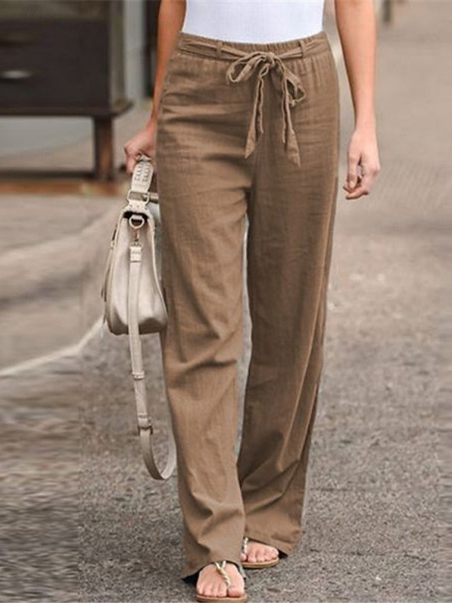 Dam Brett skaft Långbyxor Casual byxor Semester Mode Streetwear Fullängd Hög midja Slät Snörning Ficka Elastisk midja Komfort Oelastisk Dagligen Semester Gata Svart Vit Marinblå Grön Sommar Vår Höst 2026 - $19.99 –P3