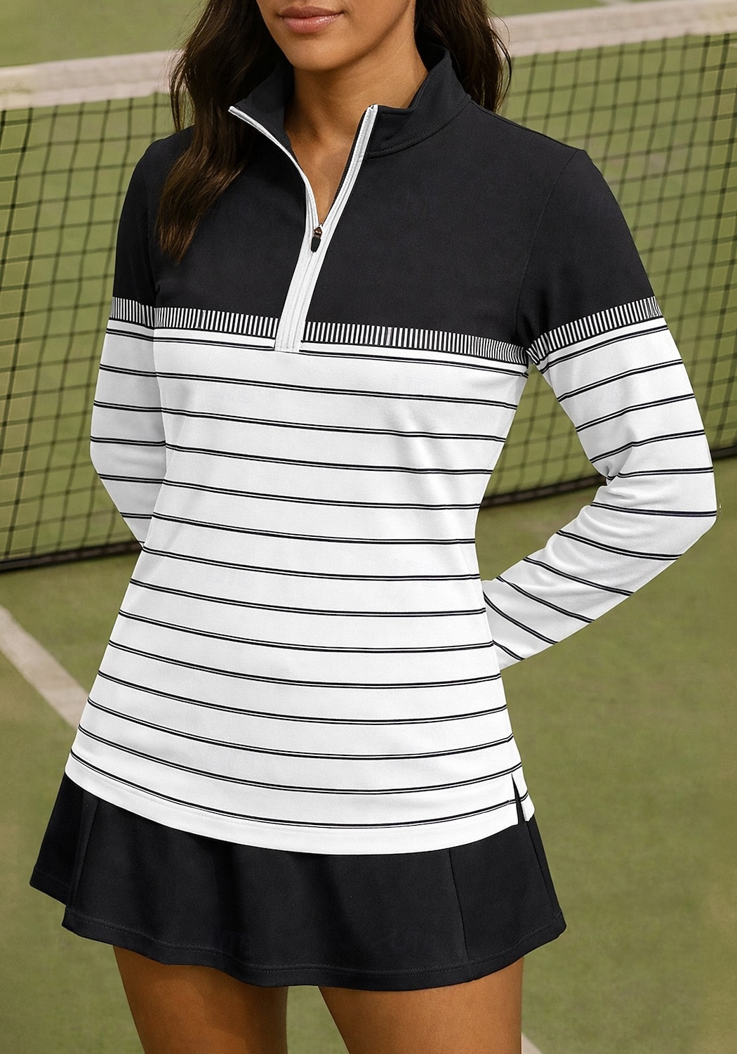 Dam Geometrisk Rand Skjorta Sporttröja Vandringspolotröja Tennisskjorta Långärmad Dragkedja Blommig UPF50+ UV-resistent Hög Elasisitet Fuktabsorberande Andningsfunktion Tennis Golf Pickleball Hög 2026 - $25.99 –P6