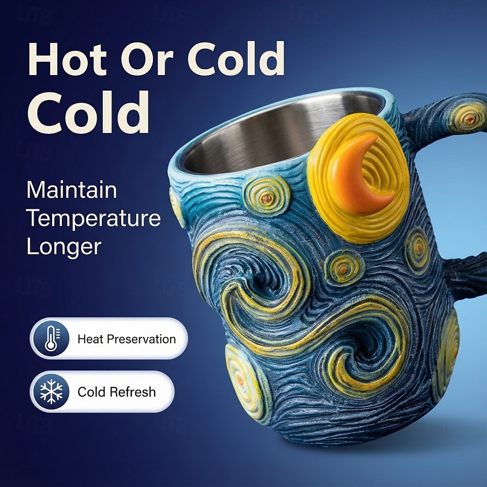 Van Gogh Sternennacht 3D-Harzbecher, handbemalte Kaffeetasse, kunstvoll gestalteter Teebecher mit Reliefprägung, künstlerisches Geschenk für Kunstliebhaber, Zuhause &Bürogestaltung 2026 - $27.99 –P2