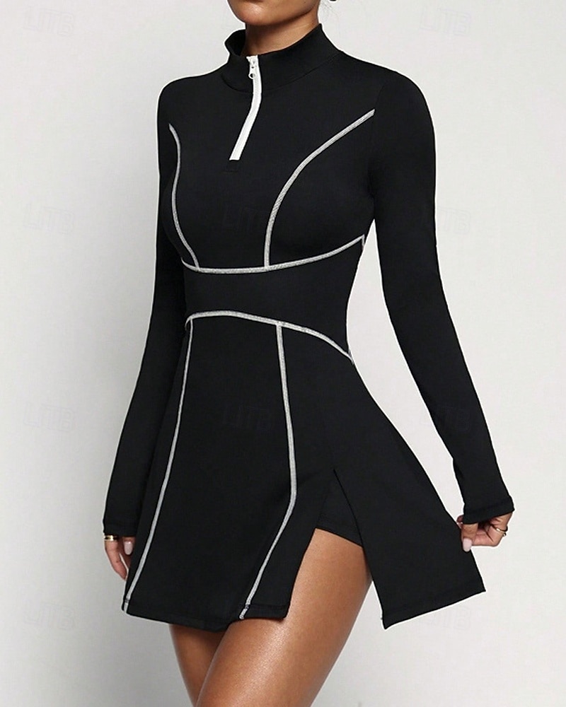 Per donna Tinta unita Abito da tennis con pantaloncini Abito sportivo Manica Lunga Con zip Tasca Elastico Traspirante Tennis Corsa Fitness Collo Alto Vestito Tuta Nero Abbigliamento da tennis del 2026 a $37.99 –P3