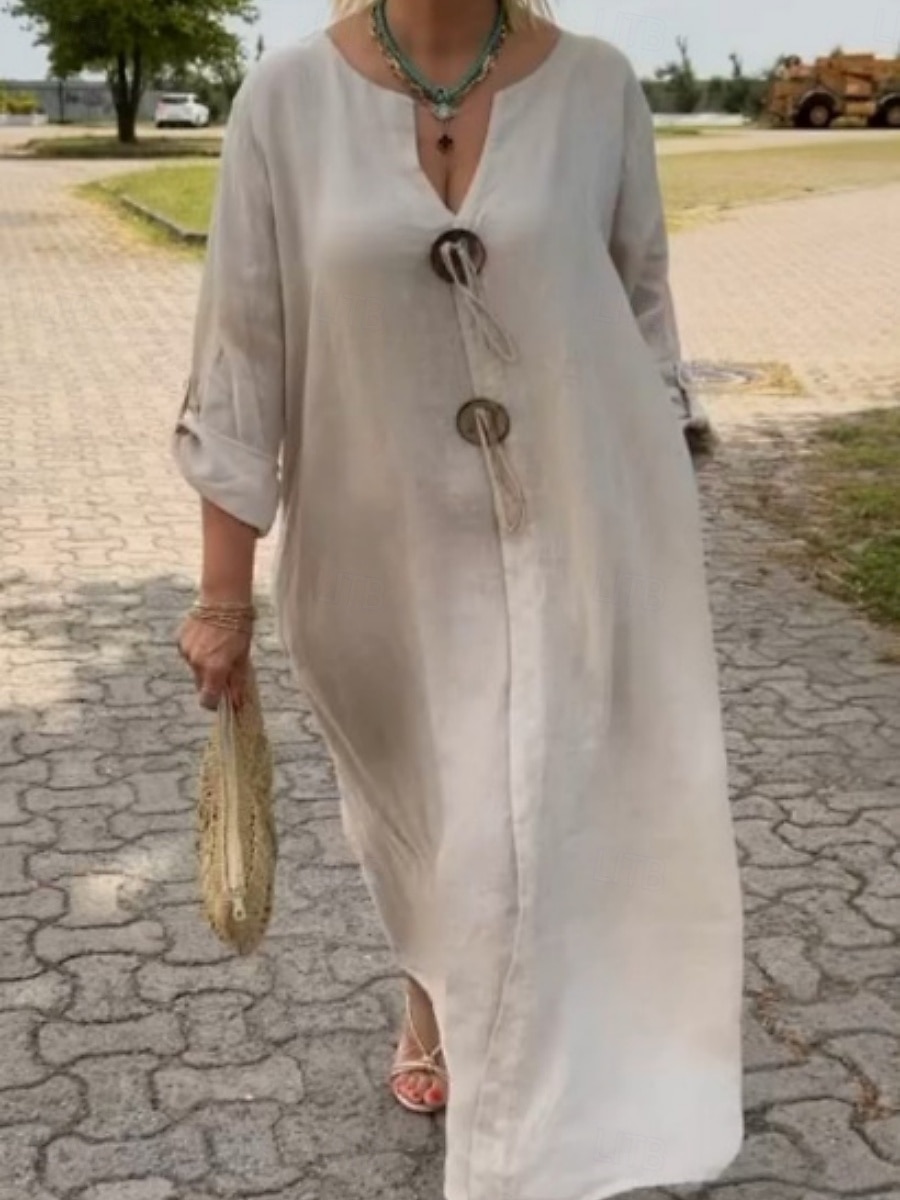 Γυναικεία Μίντι φόρεμα Λινό από ψεύτικο βαμβάκι Καθημερινό φόρεμα Κομψό Μοντέρνα ΕΞΩΤΕΡΙΚΟΥ ΧΩΡΟΥ Διακοπές Εξόδου Κανονικό Σκέτο Κοντομάνικο Λαιμόκοψη V 2026 - $25.99 –P1