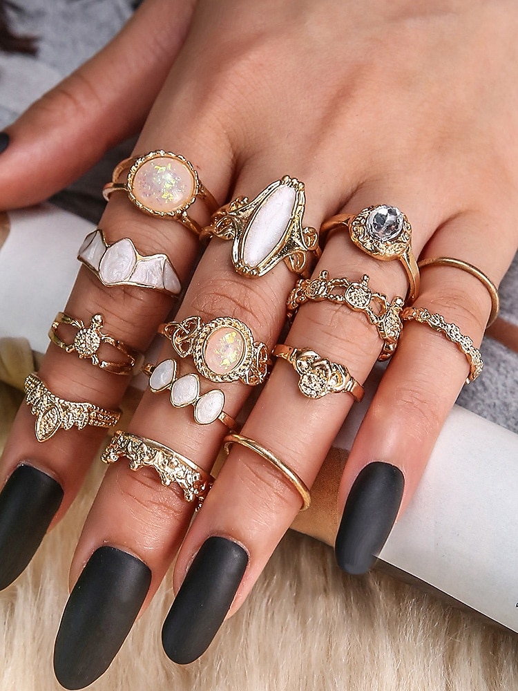 set med bohemiska ringar för kvinnor, halsband och örhängen i vintagelegering med turkosa accenter, accessoarer i retrostil för vardagsbruk, sommarsemester, strandfester och högtidsgåvor 2026 - $9.99 –P2