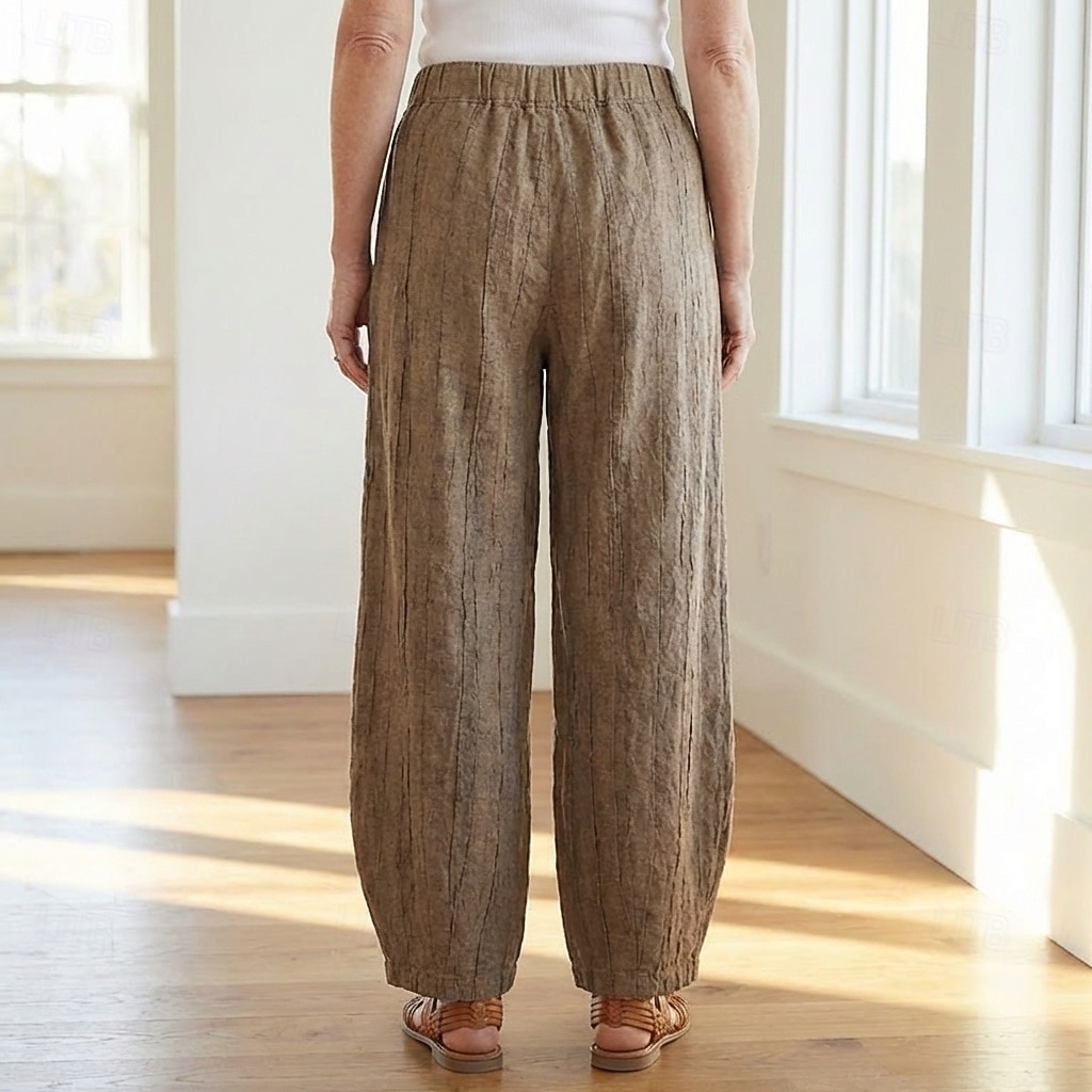 70% Linen Women's Linen Pants Chinos Summer Pants Bloomers Vacation Streetwear Basic Full Length Medium Waist Plain Pocket Elastic Waistband Comfy Inelastic Daily Outdoor Street Violet Teal Dark 2026 - $49.99 –P3
