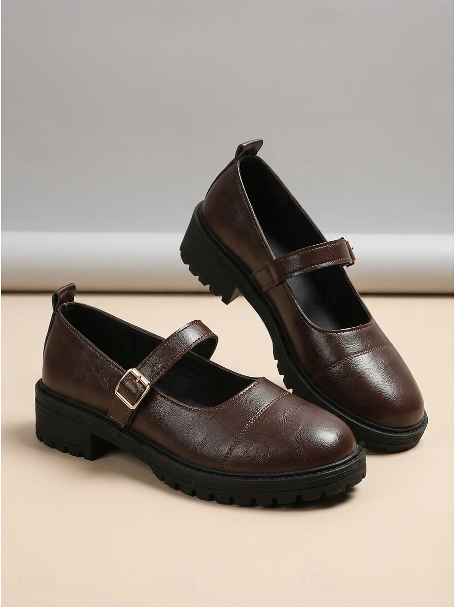 Sapatilhas Mary Jane pretas femininas - sapatos casuais de bico redondo para caminhada com sola tratorada robusta &Alça ajustável com fivela para uso diário e escolar. & escritório de 2026 por $26.99 –P2