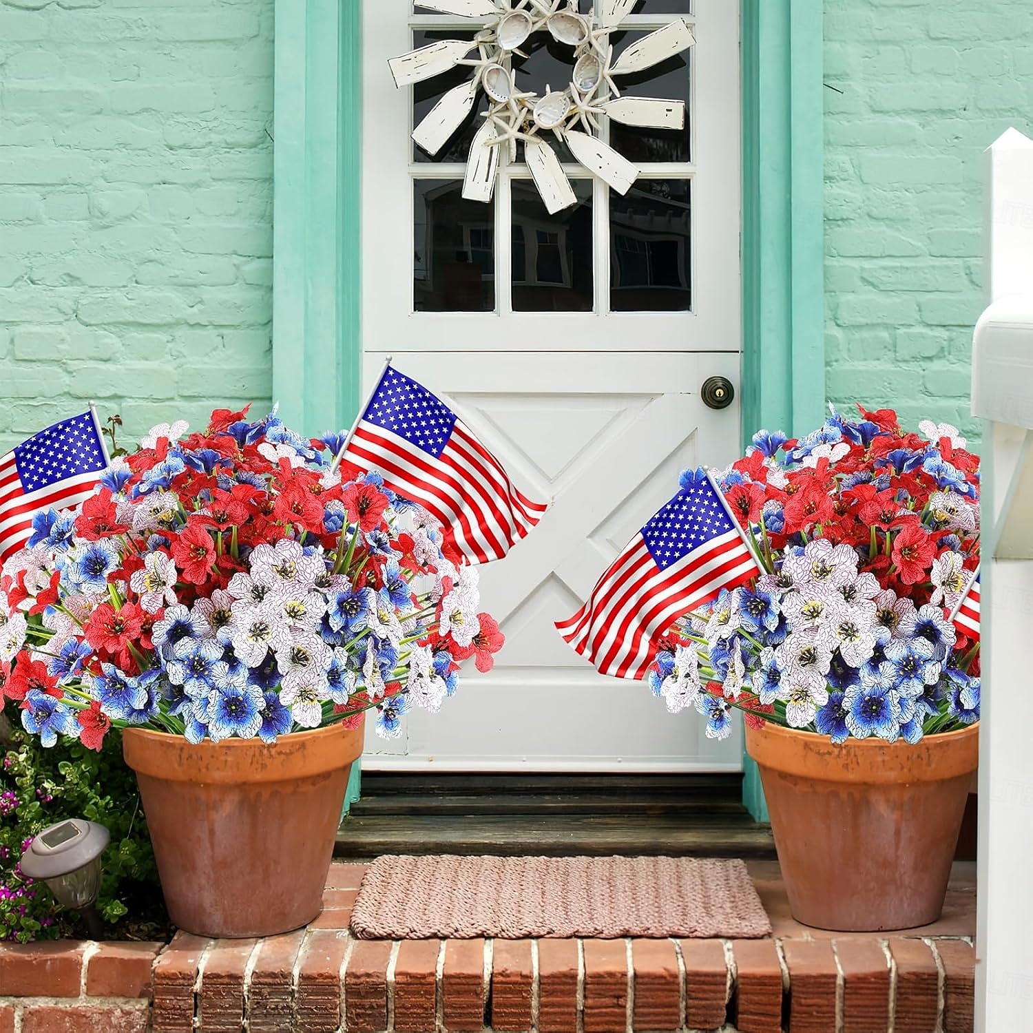 24 ramos de flores artificiais para decoração externa, patriótica, 250º aniversário, 4 de julho, Dia da Independência, flores artificiais de plástico que não desbotam, para jardim, varanda, floreira, de 2026 por $31.99 –P4