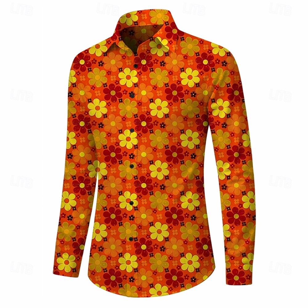 Retro Antiguo Años 70 Camisas Camisa hawaiana Larga Hippie Floral Disfraz Hombre Mascarada Festival de Música Fiesta Ropa Cotidiana Adulto Camisas 2026 - $23.99 –P1