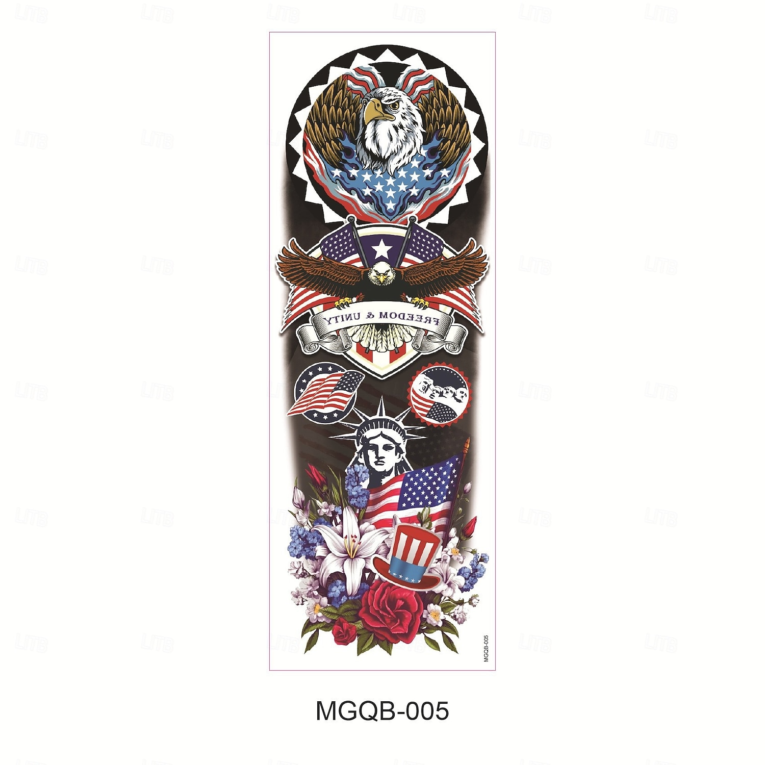 8 hojas de tatuajes temporales de brazo completo para hombres, pegatinas de tatuajes de manga con calavera y águila con la bandera patriótica de EE. UU., tatuajes falsos extragrandes e impermeables 2026 - $14.99 –P10