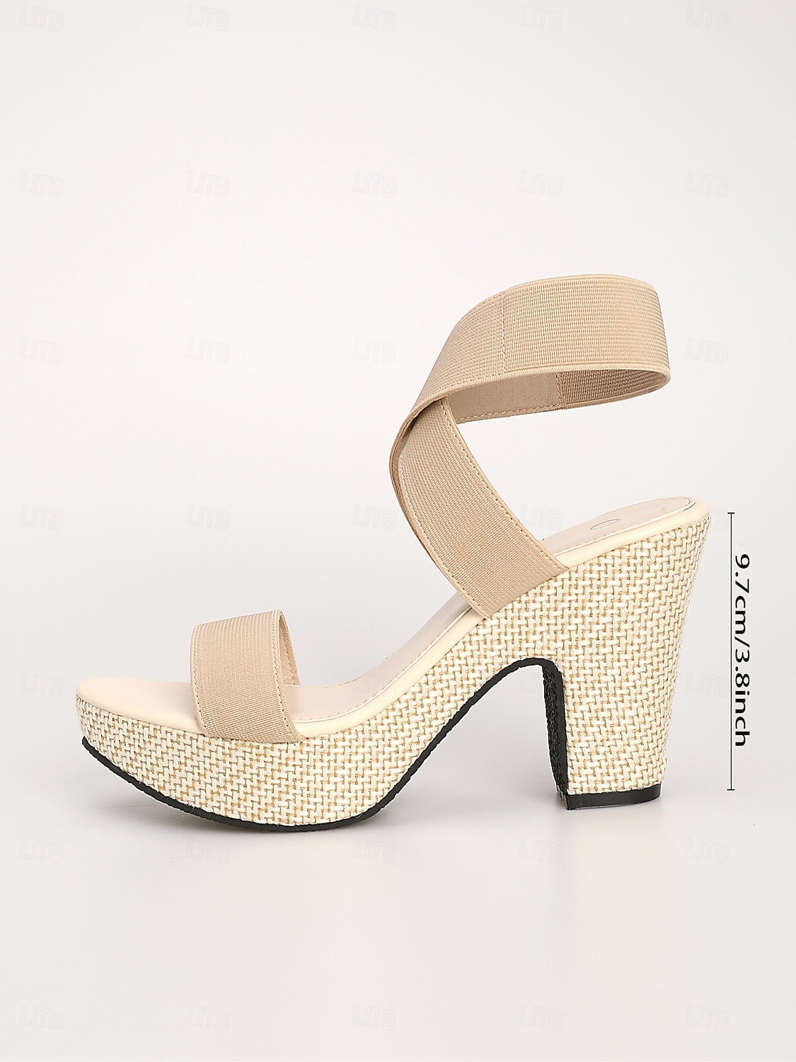 صنادل نسائية بيج اللون بكعب عريض ومنصة، أحذية رسمية مريحة بأشرطة متقاطعة مناسبة لحضور حفلات الزفاف على الشاطئ 2026 - $42.99 –P1