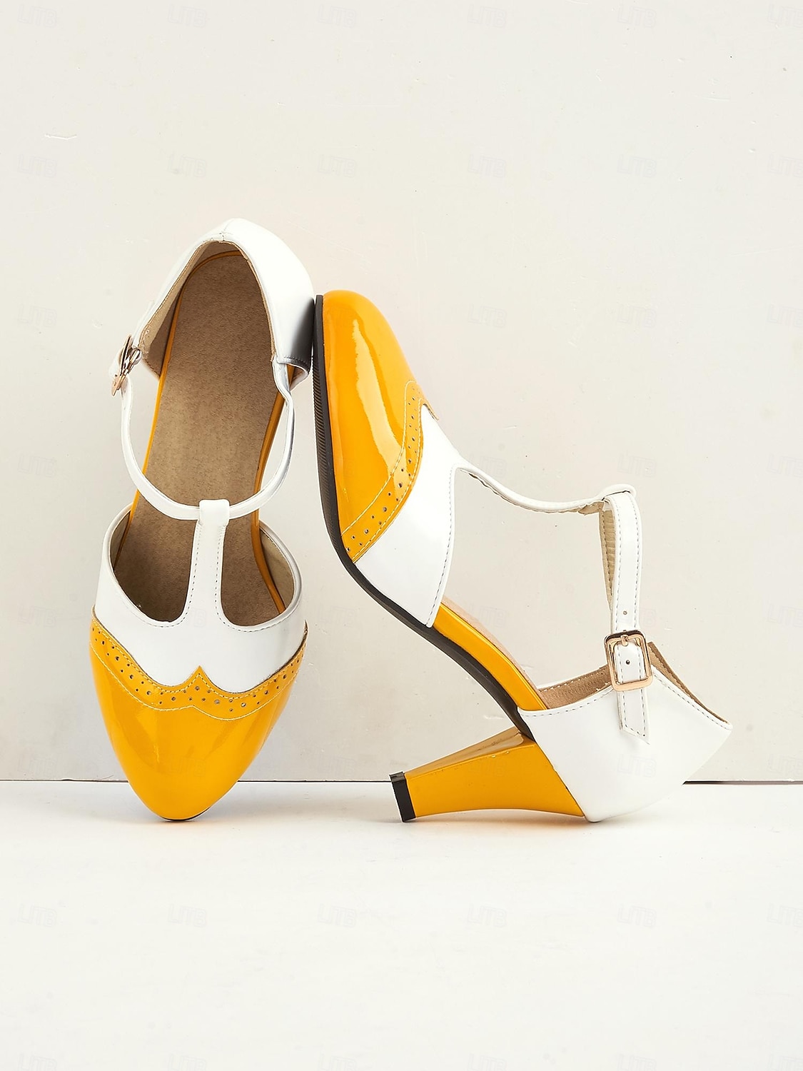 Zapatos Mary Jane con tiras en T de estilo vintage de los años 50 para mujer: zapatos de tacón bajo con diseño brogue de dos tonos para fiestas retro, ropa de oficina y ocasiones especiales 2026 - $54.99 –P2
