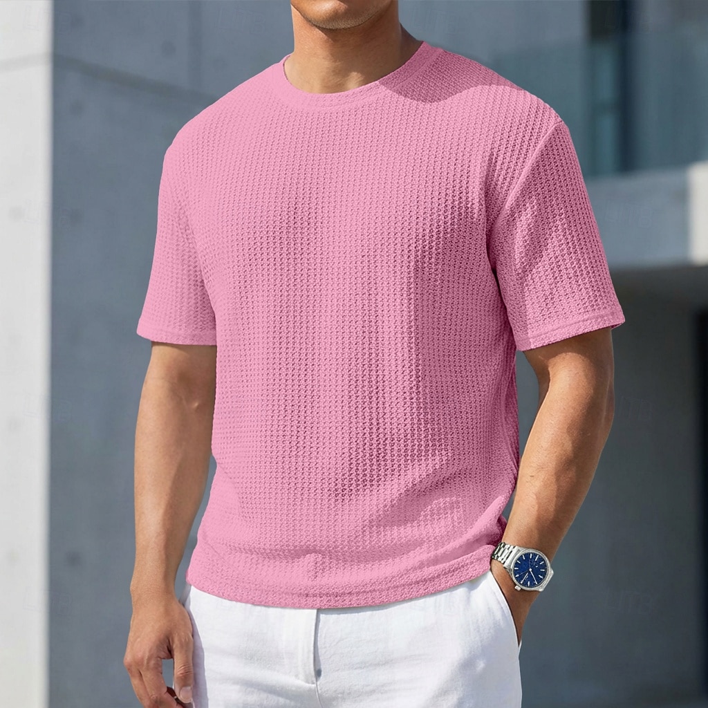 Miesten T-paita Lihaspaita Ribbineulos T-paita Lyhythihainen Lyhyt hiha Tiukka pyöreä kaula-aukko Kesä Tavallinen Pintakäsitelty Pit Strip Muoti Suunnittelija Perus Crewneck Kausaliteetti Loma Katu 2026 - $21.99 –P7