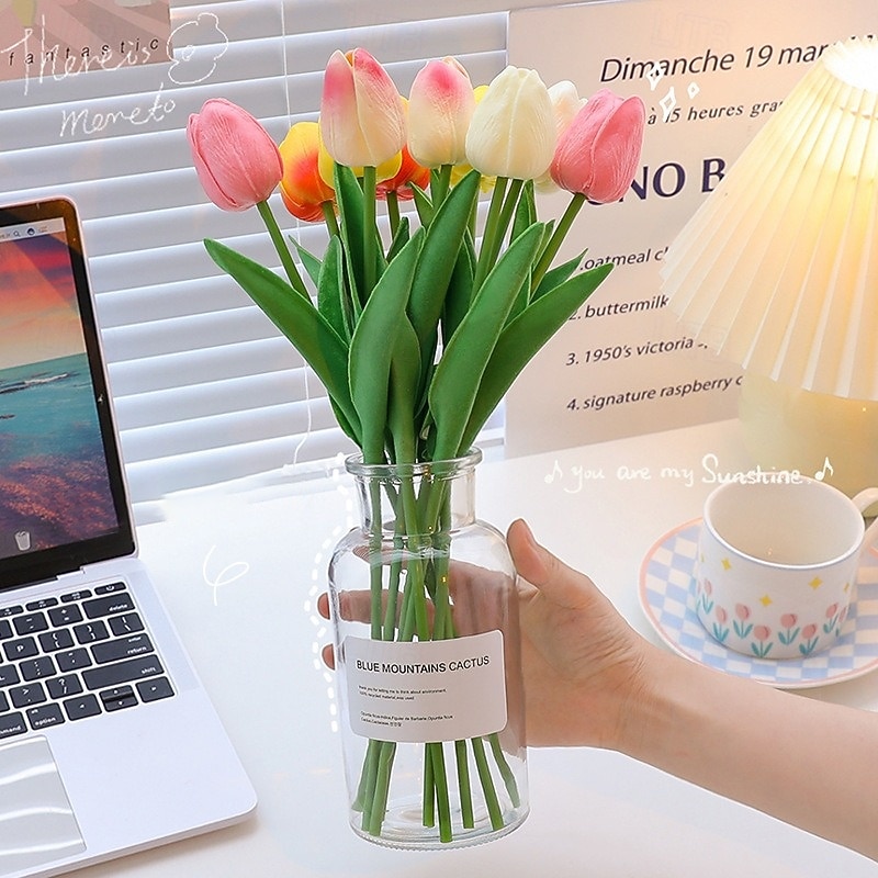 10 tulipani finti, fiori artificiali, fiori finti in PU, steli di tulipano, per bouquet primaverili da matrimonio, composizioni floreali, decorazioni per feste in casa e ufficio, per la festa della del 2026 a $15.99 –P1