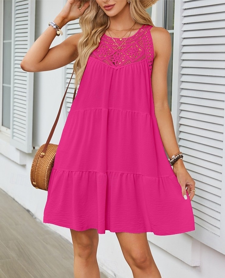 Per donna Mini Abito Abiti effetto lino Vestito Estivo Abito a trapezio Abito Estivo Vacanza Casual Quotidiano Spiaggia Vestibilità comoda Semplice Senza Maniche All'americana Blu blu navy Nero Bianco del 2026 a $27.99 –P9