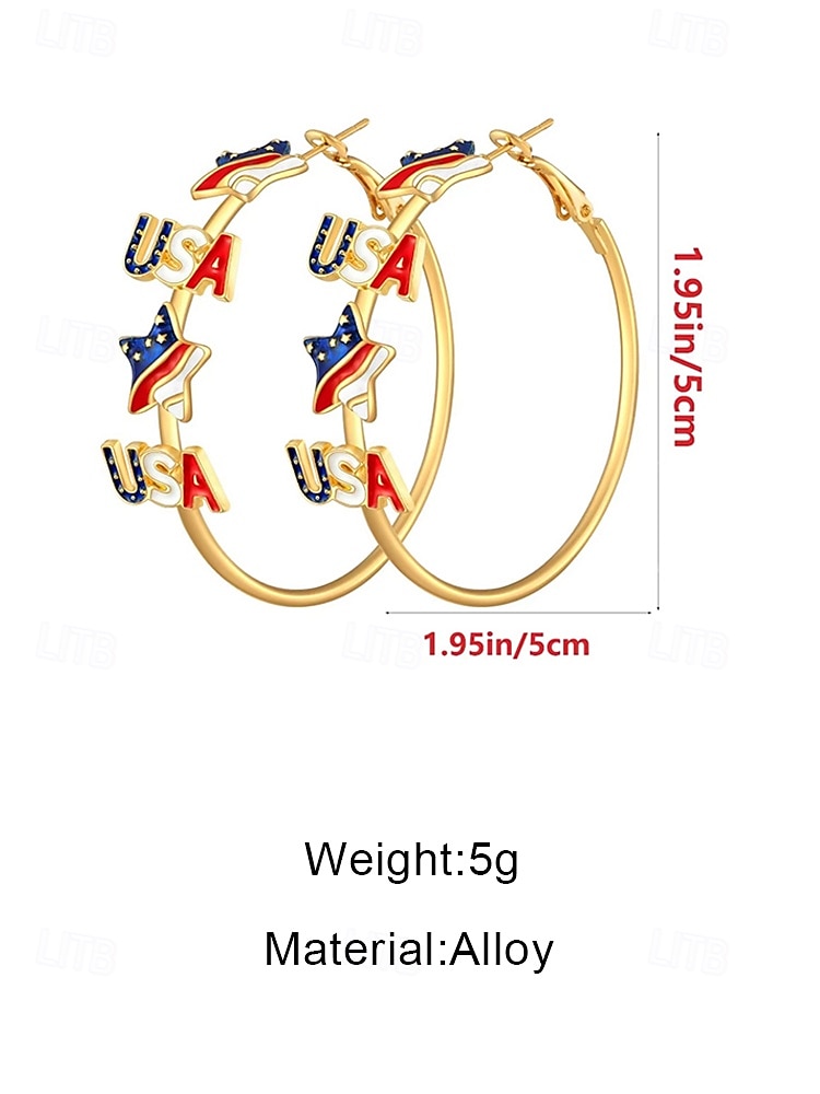 United States 250th Anniversary Women's Alloy USA Themed Hoop Earrings, Red, White & Blue Stars, Perfect for USA, Independence Day & Casual Daily Wear 2026 - $11.99 –P5